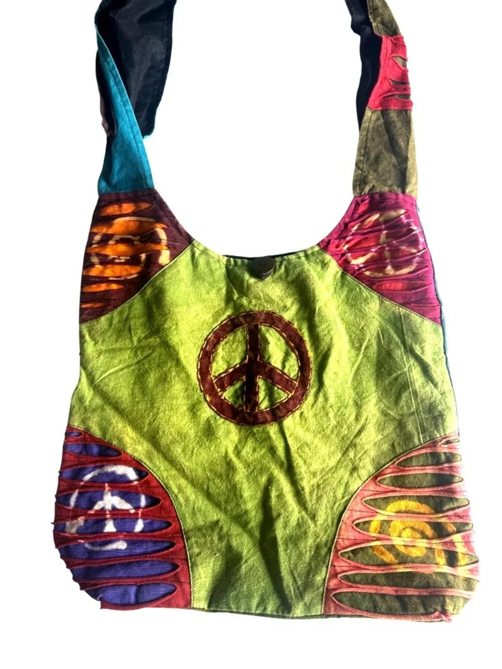Nepal 100% Cotton Hippie Boho Bag Peace Sign Patchwork Festival Shoulder Purse